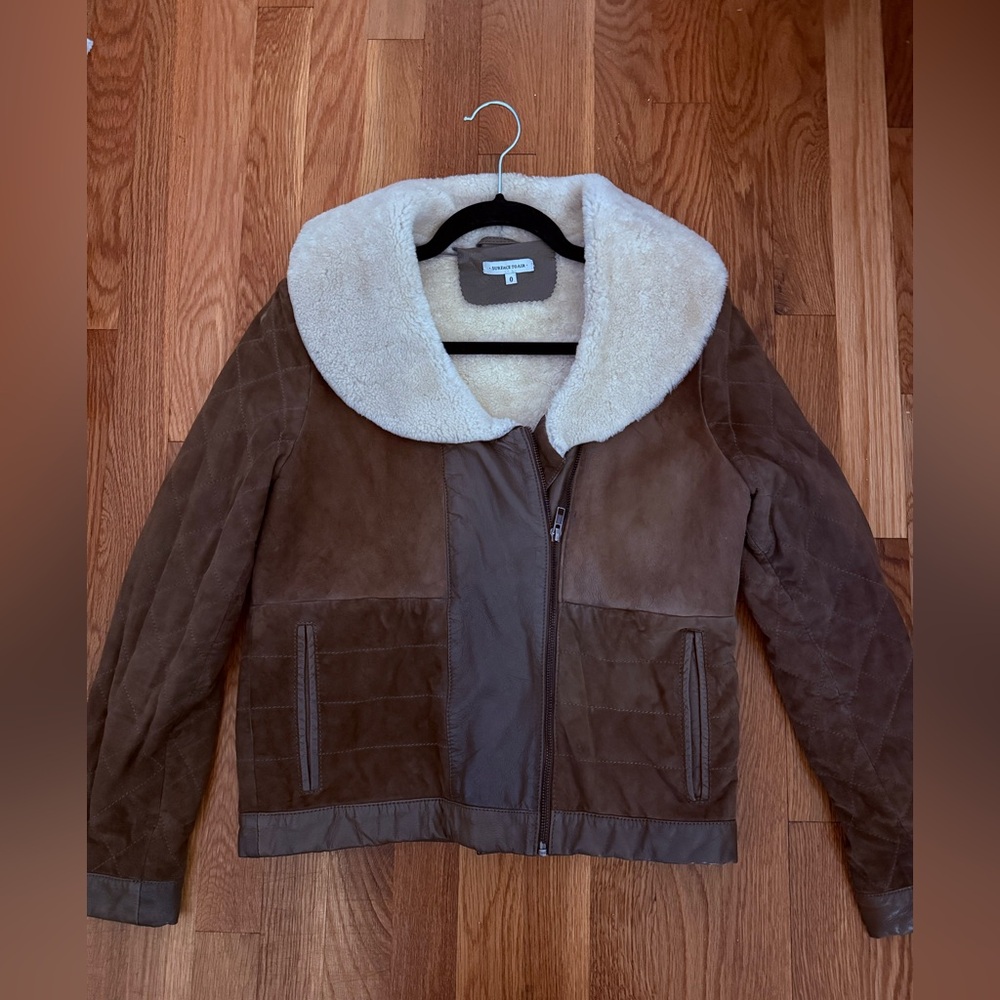 Surface to air suede shearling bomber jacket size 0 / small